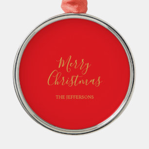 Helle Rot- und Goldfarben Frohe Weihnachten Famili Ornament Aus Metall