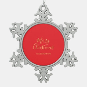 Helle Rot- und Goldfarben Frohe Weihnachten Famili Schneeflocken Zinn-Ornament