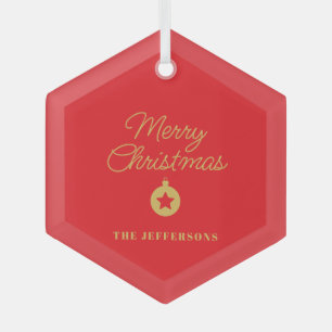Helle Rot- und Goldfarben Frohe Weihnachten Ornament Aus Glas