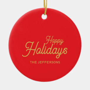 Helle Rot- und Goldfarben Frohe Weihnachten Zweise Keramik Ornament