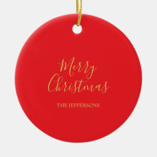 Helle Rot- und Goldfarben Frohe Weihnachten Zweise Keramik Ornament