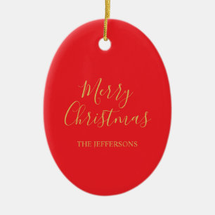 Helle Rot- und Goldfarben Frohe Weihnachten Zweise Keramik Ornament