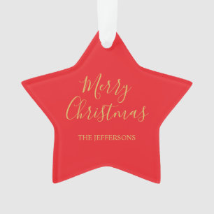 Helle Rot- und Goldfarben Frohe Weihnachten Zweise Ornament