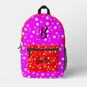 Helle Rot- und Hot-Pink-Farbe (Name des Anfangsbuc Bedruckter Rucksack (Vorderseite)