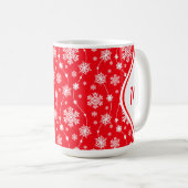 Helle Rot- und Winterweißschneeflocken-Monogramm Kaffeetasse (VorderseiteRechts)
