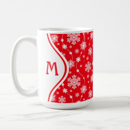 Helle Rot- und Winterweißschneeflocken-Monogramm Kaffeetasse (Links)