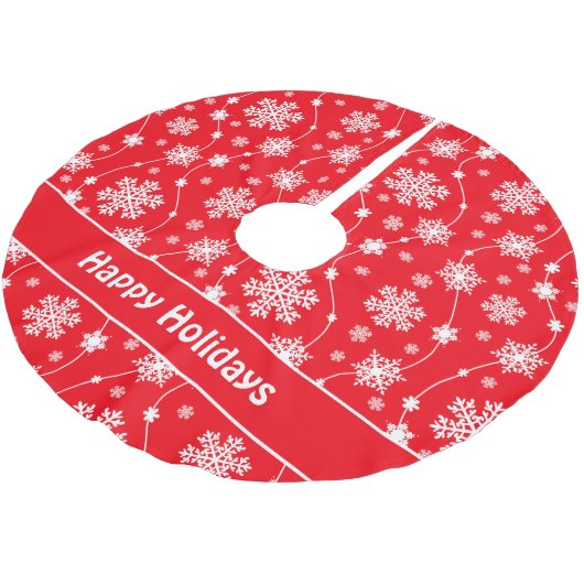 Helle Rot- und Winterweißschneeflocken-Monogramm Polyester Weihnachtsbaumdecke (Schrägansicht)