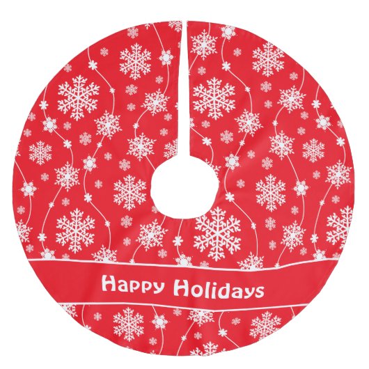 Helle Rot- und Winterweißschneeflocken-Monogramm Polyester Weihnachtsbaumdecke (Vorderseite)