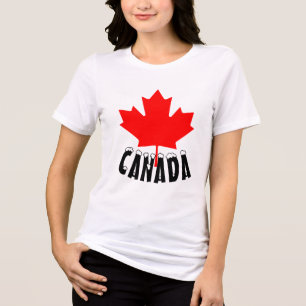 Helle rote Ahornblatt Kanada Schnee bedeckt Text Tri-Blend Shirt