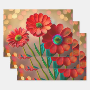 Helle rote Gänseblümchen Geschenkpapier Set