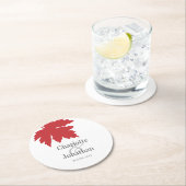 Helle Rote Herbstmapelleaf Hochzeit/Verlobung Runder Pappuntersetzer (Vor Ort)