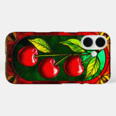 Helle rote Kirschen und grüne Blätter Case-Mate iPhone Hülle (Rückseite (Horizontal))