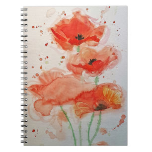 Helle rote Mohnblumen Aquarell-Blume Blumen  Notizblock