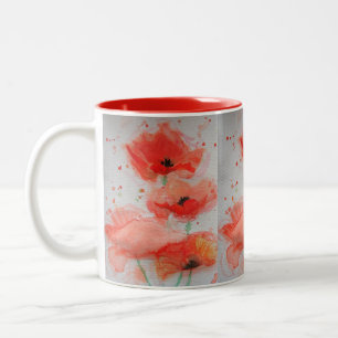 Helle rote Mohnblumen Wasserfarbe Geburtstags-Blum Zweifarbige Tasse