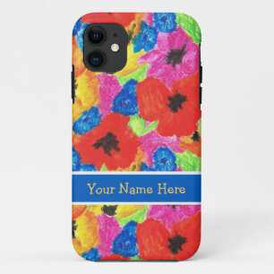 Helle rote Pflaumen und blaue Kornblumen iPhone 11 Hülle
