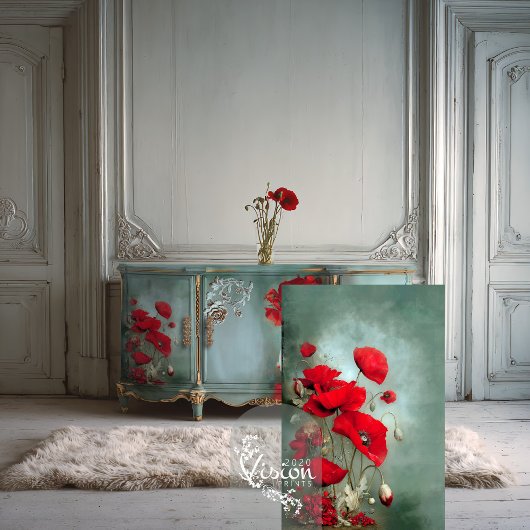 Helle rote Poppies Türkis Aquamarin Seidenpapier