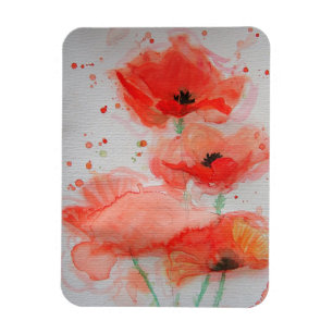 Helle Rote Poppies Watercolor Geburtstagsfloral Magnet