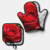 Helle Rote Rose Blume Schöne Blumenpracht Ofenhandschuh & Topflappen-Set (Vorderseite/Rückseite)