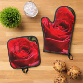 Helle Rote Rose Blume Schöne Blumenpracht Ofenhandschuh & Topflappen-Set (Oben Unten)