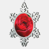 Helle Rote Rose Blume Schöne Blumenpracht Schneeflocken Zinn-Ornament (Rechts)