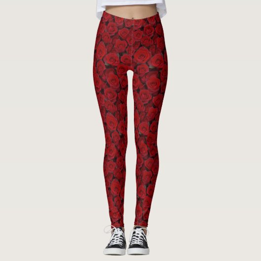 Helle Rote Rosen Leggings (Vorderseite)