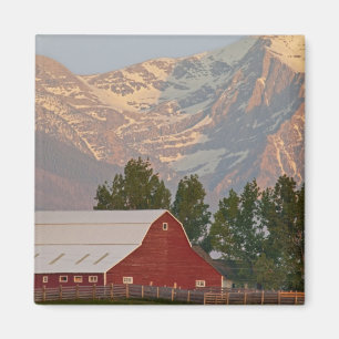 Helle rote Scheune vor den Mission Mountains in Magnet