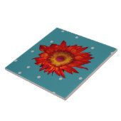 Helle rote Sonnenblume auf blauer Keramik-Fliese Fliese (Seite)