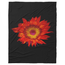 Helle rote Sonnenblume-Schwarz-Fleece-Decke