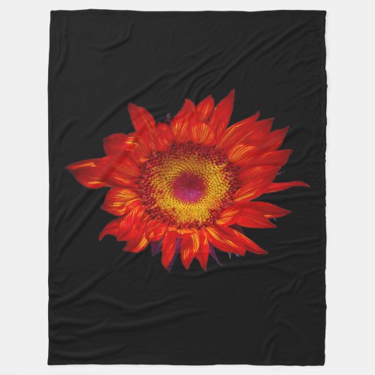 Helle rote Sonnenblume-Schwarz-Fleece-Decke Fleecedecke (Vorderseite)