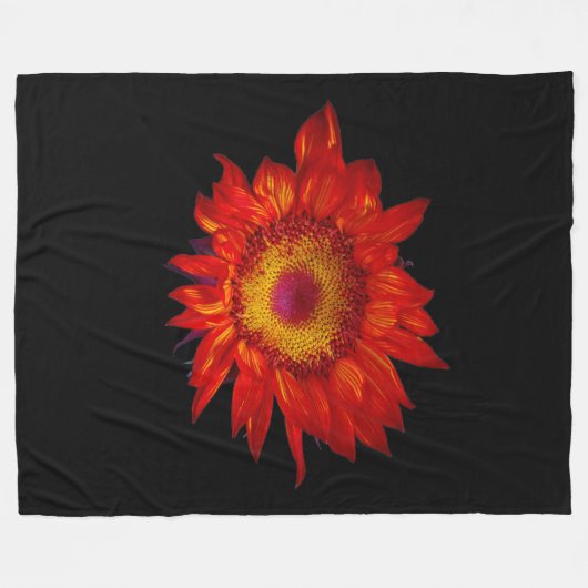 Helle rote Sonnenblume-Schwarz-Fleece-Decke Fleecedecke (Vorderseite (Horizontal))