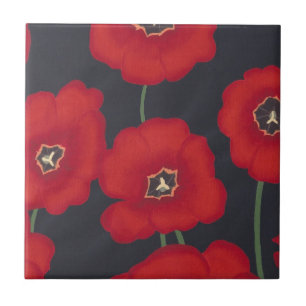 Helle rote Tulips auf schwarz, Trivets Fliese