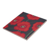 Helle rote Tulips auf schwarz, Trivets Fliese (Seite)