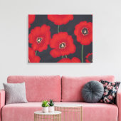 Helle rote Tulissen auf schwarz ummantelte Canvas Leinwanddruck (Insitu (Wohnzimmer))