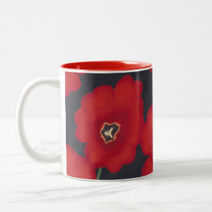 Helle rote Tulpen auf Schwarz, Tassen