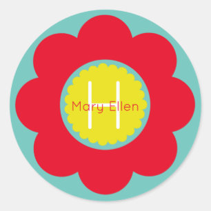 Helle rote und gelbe Blume auf aquamarinem Runder Aufkleber