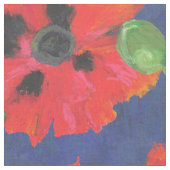 Helle rote und schwarze orientalische Mohnblumen Stoff (Nahaufnahme)