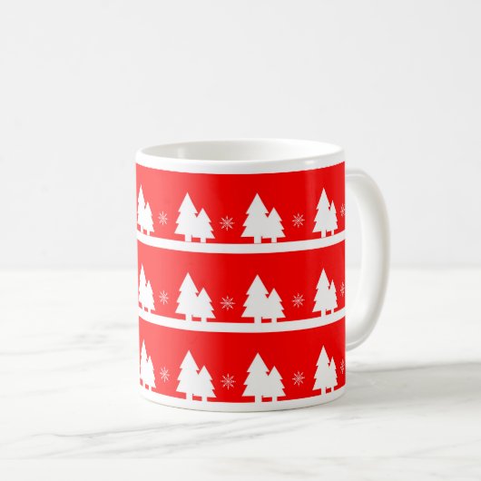 Helle, rote Weihnachtsbäume und Schneeflocken Kaffeetasse (VorderseiteRechts)