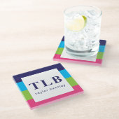 Helle Rugby Streifen Mit Monogramm Untersetzer aus (Schrägansicht)