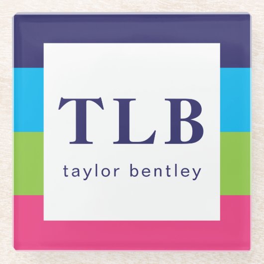 Helle Rugby Streifen Mit Monogramm Untersetzer aus (Vorderseite)