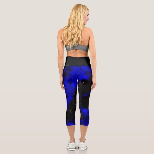 Helle Saphir Blau und schwarz Hochwaisted Capris (Rückseite)