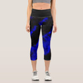 Helle Saphir Blau und schwarz Hochwaisted Capris (Vorderseite)