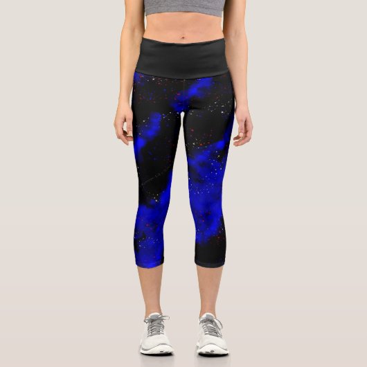 Helle Saphir Blau und schwarz Hochwaisted Capris (Vorderseite)