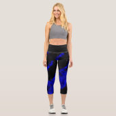 Helle Saphir Blau und schwarz Hochwaisted Capris (Vorderseite)