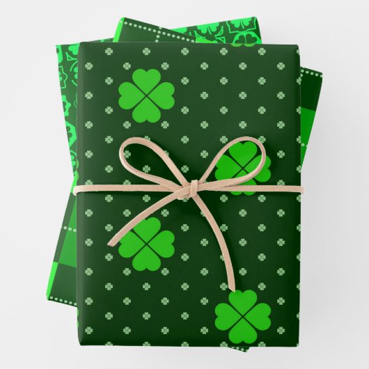 HELLE SCHATTEN VON GRÜNEN IRISCHEN KLEEBLÄTTERN GESCHENKPAPIER SET (Beispiel)
