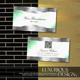 Helle schimmernde Minze mit Silver Borders QR Code Visitenkarte