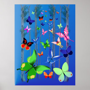 Helle Schmetterlinge und Waldplakat Poster