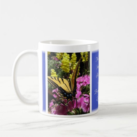Helle Schmetterlings-Segen-Tasse - blaues Q3 Kaffeetasse (Links)