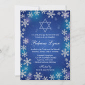Helle Schneeflocken Blauer Winter Bat Mitzvah Einladung (Vorderseite)