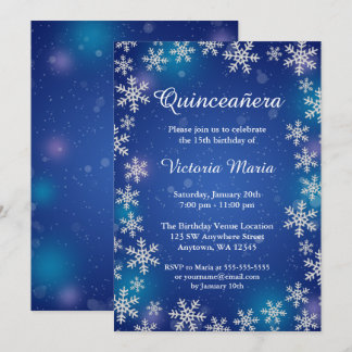 Helle Schneeflocken Blauer Winter Quinceanera lädt Einladung