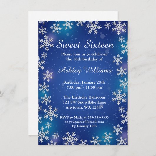 Helle Schneeflocken Blauer Winter Wunderland Süß 1 Einladung (Vorne/Hinten)